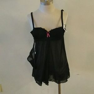 Nwt black and pink see through teddy lingerie